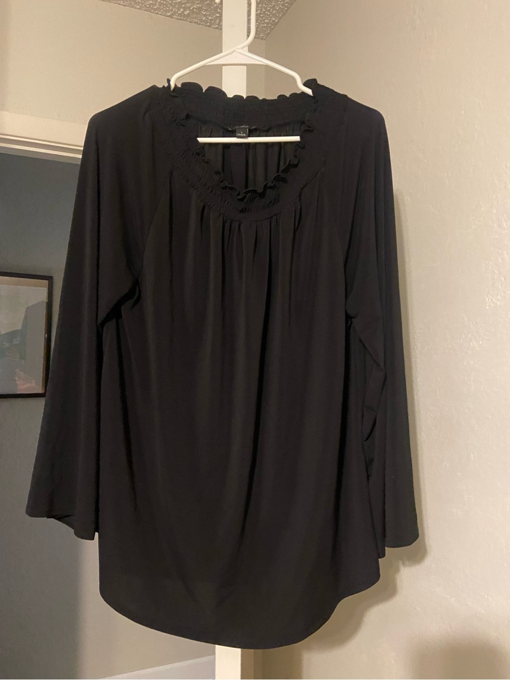 Ann Taylor Black Long-Sleeve Ruffled Neck Blouse